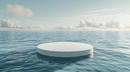 A simple circle floating tranquilly on the surface of the ocean, its serene presence adding to the natural beauty of the seascape - obrazy, fototapety, plakaty
