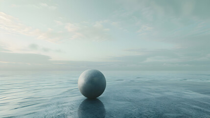 A solitary sphere drifting peacefully on the expansive ocean, its minimalist form creating a serene and contemplative atmosphere - obrazy, fototapety, plakaty