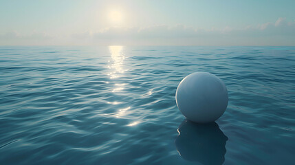 An isolated sphere resting gently on the surface of the ocean, its simple elegance enhancing the tranquility of the seascape - obrazy, fototapety, plakaty