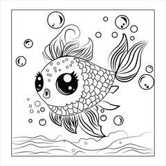 Cute cartoon fish under the sea. Can be used for kids coloring book. Vector illustration.