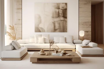 Tapeten White sofa and armchairs, interior design of a modern living room © CS Decor