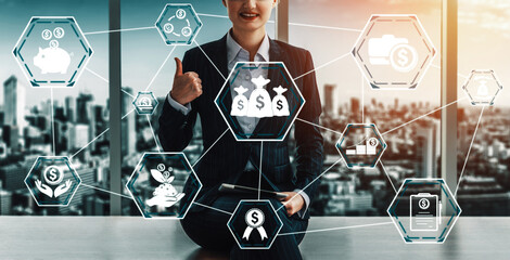 Finance and Money Transaction Technology Concept. Icon Graphic interface showing fintech trade...