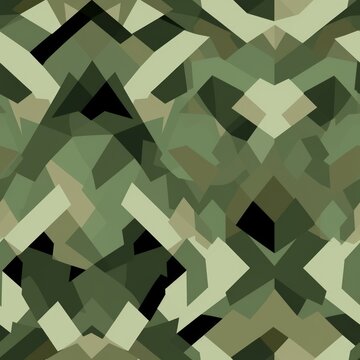 Seamless camouflage pattern in shades of green. Khaki colors. Camo print for textile design. Concept of military, hunting gear, army uniform, woodland environment, survival, stealth, nature blending