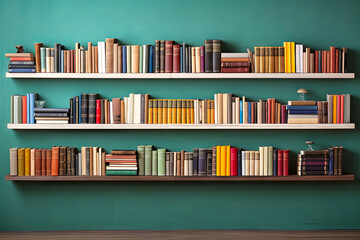 Organized Bookshelf Filled With Various Books - obrazy, fototapety, plakaty