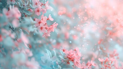 Abstract beautiful tender floral background with blurry bokeh effect in pastel colors for wedding, greeting card, banner decoration