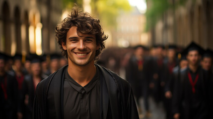 Fototapeta premium Portrait of handsome male graduate in graduation robe