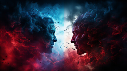 Two professional boxer boxing on color powder background,