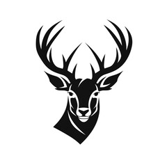 head of deer black and white vector illustration isolated transparent background logo, cut out or cutout t-shirt print design