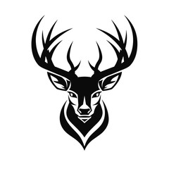 head of deer black and white vector illustration isolated transparent background logo, cut out or cutout t-shirt print design