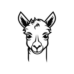 head of lama or alpaca black and white vector illustration isolated transparent background logo, cut out or cutout t-shirt print design
