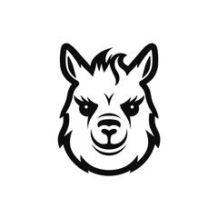 head of lama or alpaca black and white vector illustration isolated transparent background logo, cut out or cutout t-shirt print design