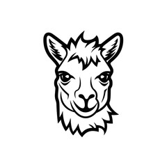 Obraz premium head of lama or alpaca black and white vector illustration isolated transparent background logo, cut out or cutout t-shirt print design