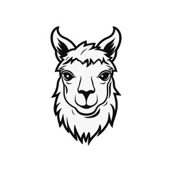head of lama or alpaca black and white vector illustration isolated transparent background logo, cut out or cutout t-shirt print design