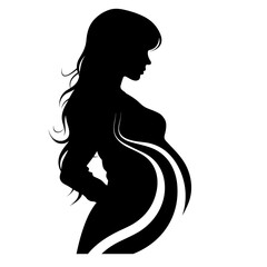 silhouette of a pregnant woman  black and white vector illustration isolated transparent background logo, cut out or cutout t-shirt print design