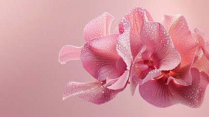 3D render of a hyper-realistic pink orchid with water droplets on its petals, showcasing the...