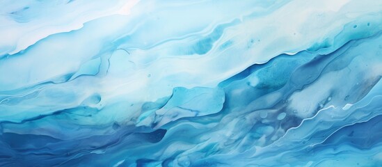 This abstract painting features swirling blue and white waves, creating a dynamic and rhythmic pattern on the canvas. The colors blend and flow together, evoking a sense of movement and energy.