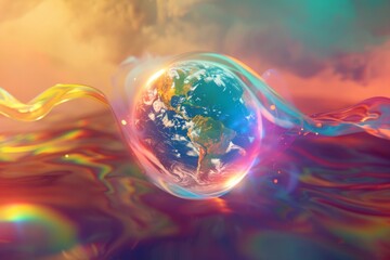 spinning globe with colorful light rays Generative AI