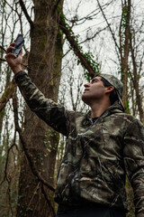 Obraz premium Forest Network Quest: Signal Hunting Perspective