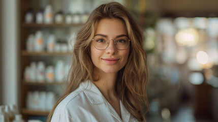 Obraz premium pharmacist in pharmacy store, specializing in medications, drug consultations, and medical advice, offering comprehensive healthcare services and patient support in a trusted and caring environment