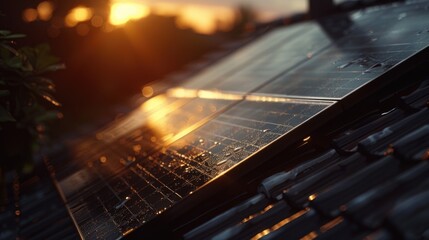Solar panel on the roof of a private house close-up. AI generative.