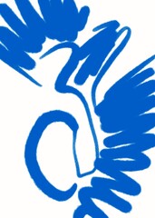 Abstract blue original freehand ornament print hand-drawn simple charcoal pencil pattern illustration bold doodle shapes abstract high quality line contour strokes stamp curve white isolated