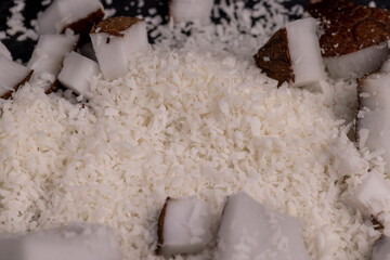 white coconut pulp and dried coconut flakes