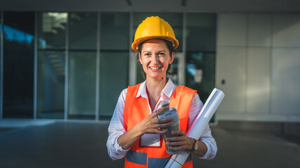 architect woman female construction engineer stand outdoors