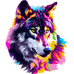 Naklejka premium Drawing of a bright multi-colored wolf