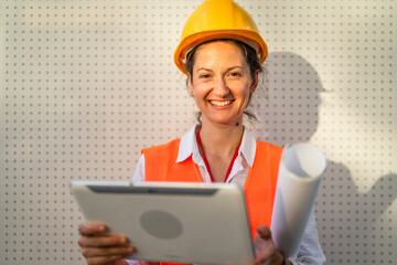 architect woman female construction engineer stand outdoors