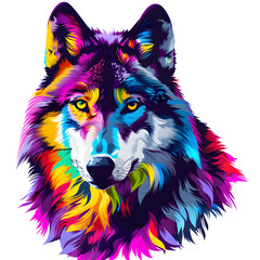 Drawing of a bright multi-colored wolf