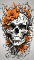 Floral Elegy: A Skull Embraced by the Vivid Dance of Life