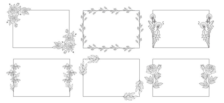 Vector Set of vintage frames with flowers
