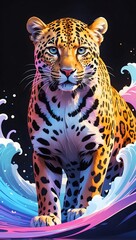 Vibrant Stride: The Majestic Leopard's Cosmic Walk