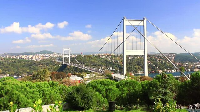 Fatih Sultan Mehmet Bridge from Vakif Tepe, Istanbul, Turkey. FSM Bridge, Istanbul 

