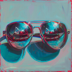 sunglasses in the sun on the painting table 