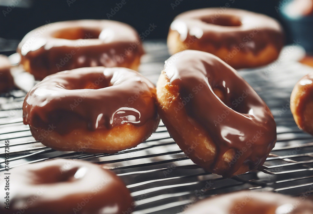 Wall mural homemade round glazed donuts ready to eat delicious food sweets preparation