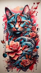 Vivid Whiskers: An Artistic Fusion of Feline Grace and Floral Splendor