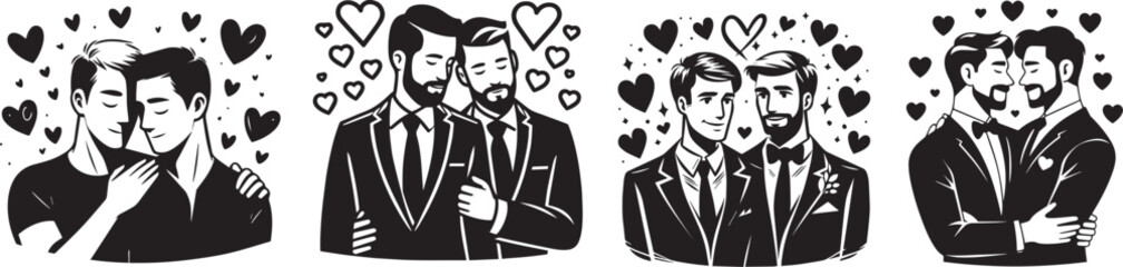 Gay, lgbt couple set, two homosexual man, 