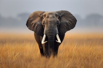 Fototapeta premium African elephant walking on the grassland