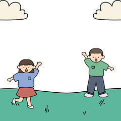 잔디밭 위 어린이