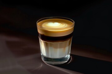 Artfully Crafted Layered Cappuccino With Heart Latte Art in a Clear Glass