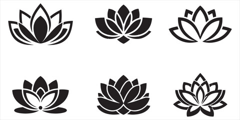 Set Of Lotus Flower Outline Vector Illustration On White Background - obrazy, fototapety, plakaty