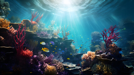 underwater scene of reef and fishes