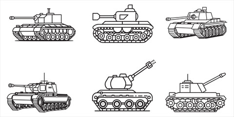 A Set Of Tanks Set Outline Vector Illustration on white background