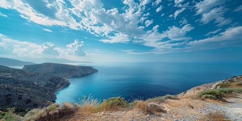 Fototapeta na wymiar view of the blue sea and rocky coastline landscapes of Greece