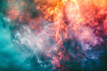 Fototapeta premium Vibrant smoke patterns in red, blue, and purple hues swirling against a dark, moody backdrop