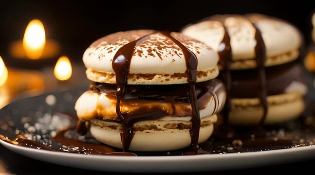 smores macarons featuring the perfect blend of toasted marshmallows and chocolate ganache