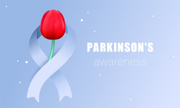 Parkinson’s Awareness Month background, banner, card, poster, template. Vector illustration with ribbon and flowers