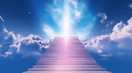 Fototapeta premium The height of success, ladder reaching to the sky symbolizes achievement
