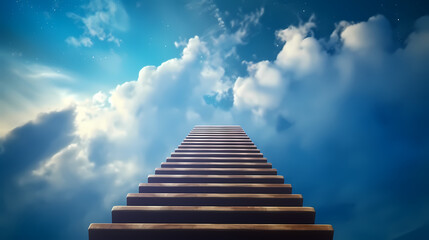 The height of success, ladder reaching to the sky symbolizes achievement